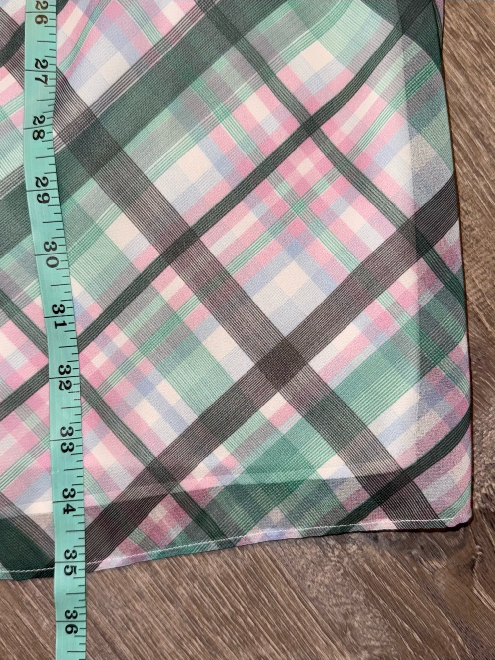 Ann Taylor Green Pink Plaid Drop Waist Short Sleeve chiffon lightweight Dress 8 - Picture 13 of 14